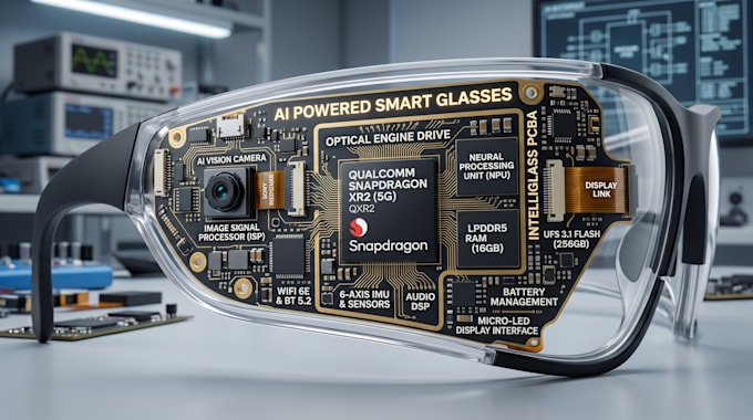 design ai powered smart glasses pcb with qualcomm som, camera sensor integration