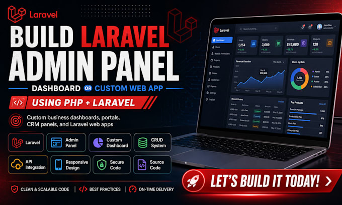 build laravel admin panel, dashboard or custom web app