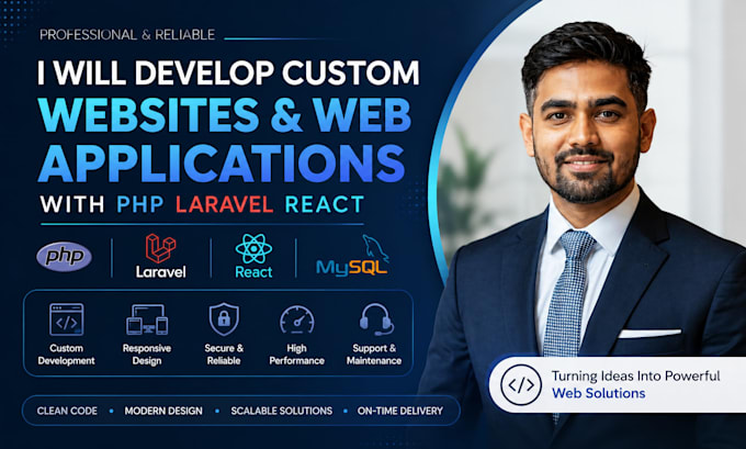 develop custom websites and web applications with PHP laravel react