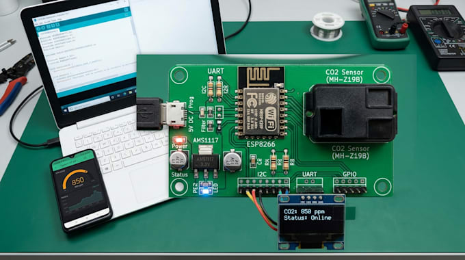 develop esp8266, co2 monitoring, sensor pcb and iot hardware