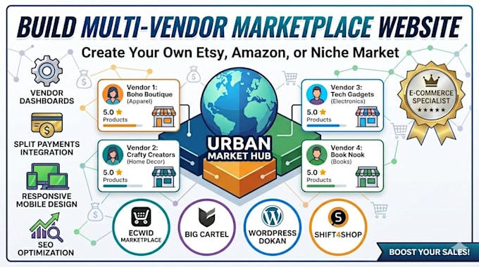 build multi vendor marketplace website using ecwid wordpress big cartel