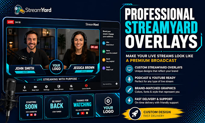 design streamyard overlay pack for professional live stream