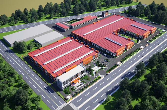 visualize 3d building,production facilities, warehouse, factory 3d render,revit