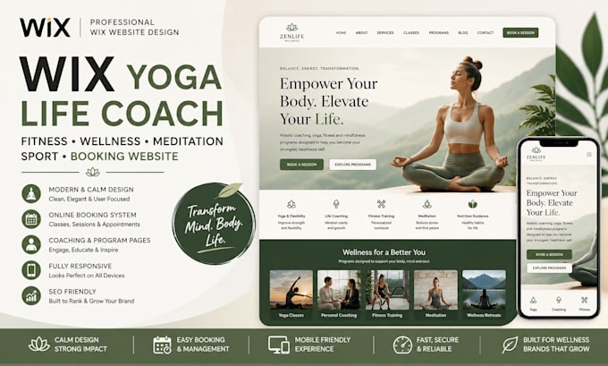 redesign wix yoga life coach fitness wellness meditation sport booking website