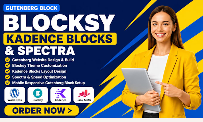 build wordpress website using spectra, blocksy, gutenberg block, kadence block