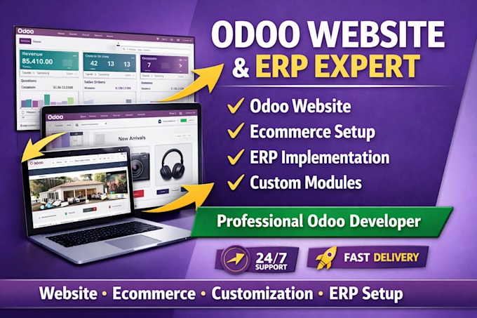develop odoo website, odoo erp and odoo ecommerce as odoo developer