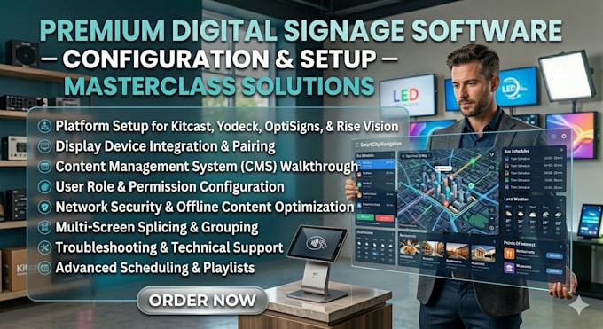 configure your kitcast, yodeck, optisigns rise vision digital signage software