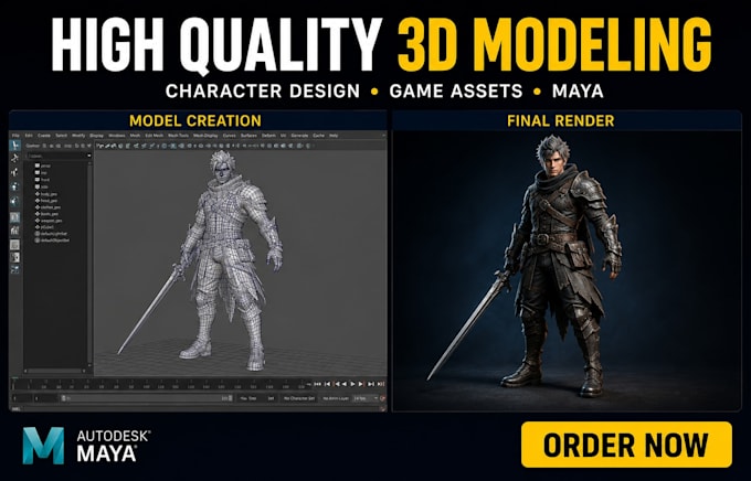 create 3d models high quality assets, character design in maya