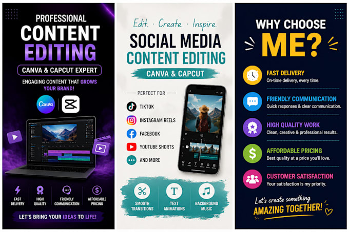 do professional canva video editing and social media videos