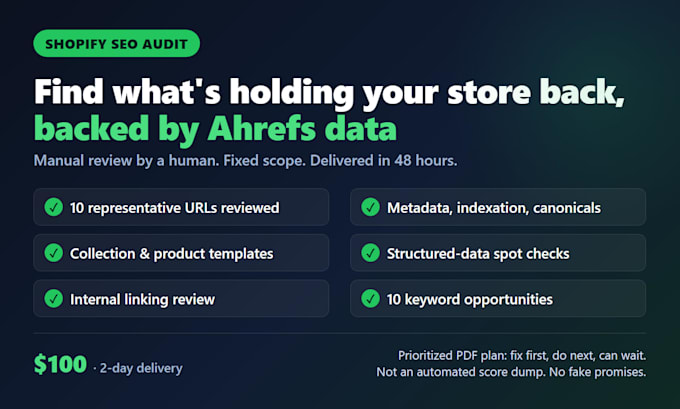do a shopify SEO audit with ahrefs data and action plan