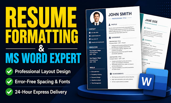 do professional resume formatting and ms word document structuring
