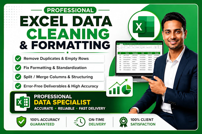 be your excel data specialist for data cleaning and formatting