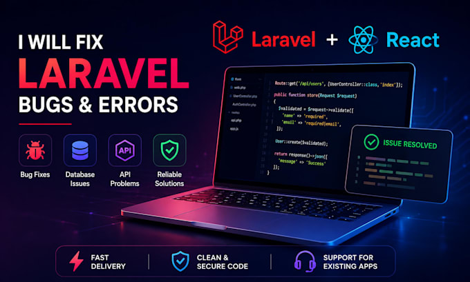 fix laravel bugs, 500 errors, API and database issues