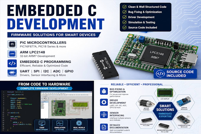 develop embedded c firmware for pic and arm microcontrollers