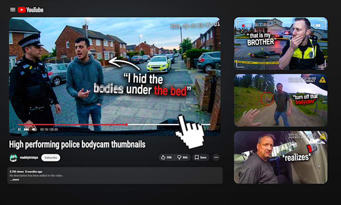 create a police bodycam, true crime thumbnail