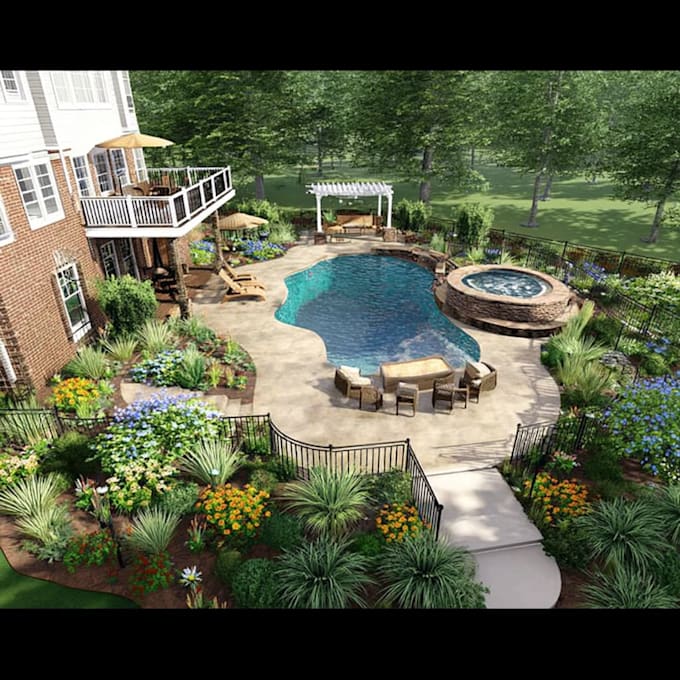 do backyard landscape design, frontyard, pool, patio, garden