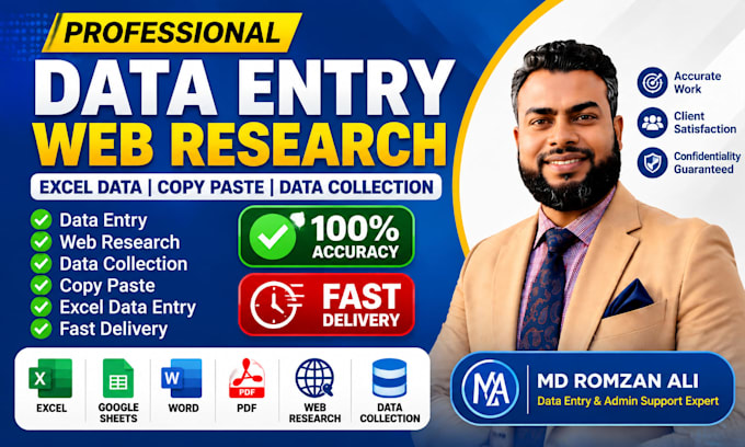 do data entry, web research and lead generation