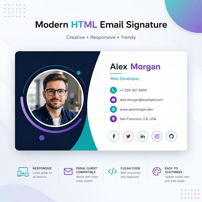 Create professional clickable email signature, html signature by ...