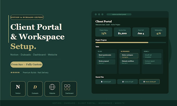 setup notion website dashboard dubsado client portal notion workspace expert