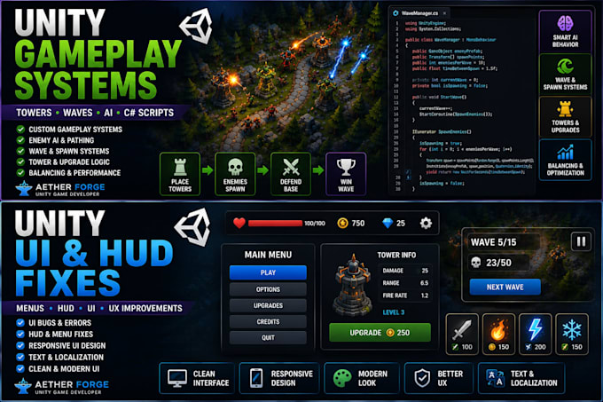 create gameplay systems in unity using c