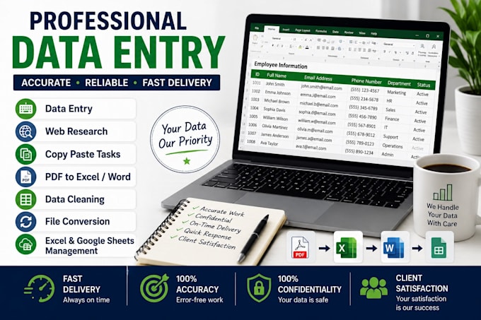 professional data entry web research copy paste services