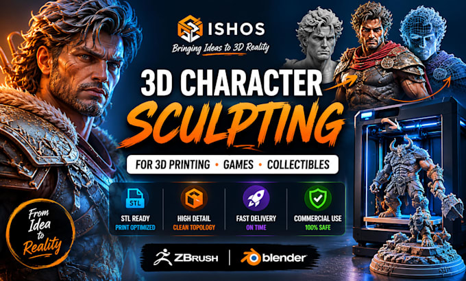 create 3d character model, 3d sculpt for 3d printing, stl miniature