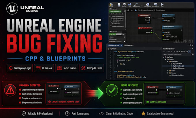 fix unreal engine bugs in cpp and blueprints