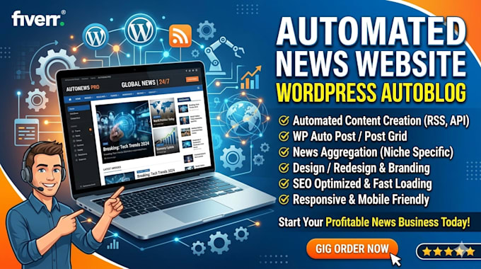 create a wordpress autoblog, automated news website, design or redesign