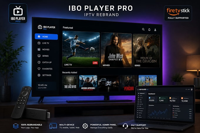 own app name, logo white label app ibo player pro admin panel firestick support