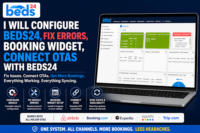 configure beds24, fix beds24 errors, booking widget, connect otas with beds24