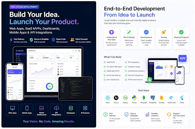 build saas mvp, web app, mobile app, dashboard and API