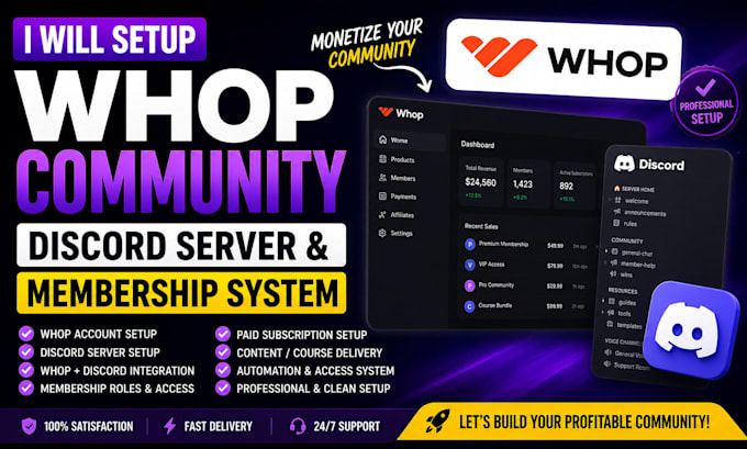 setup whop community, discord server and membership system for your business