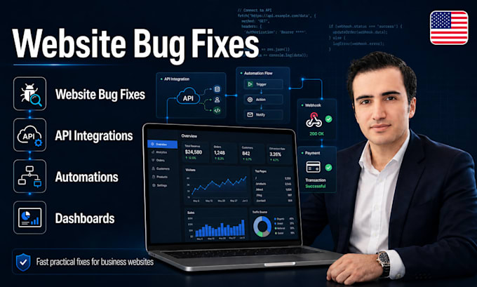 fix website bugs, API integrations, automations and dashboards