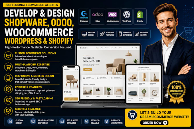develop shopware, odoo woocommerce website wordpress design shopify website