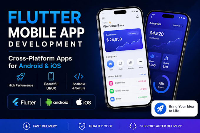 develop a flutter mobile app for android and ios