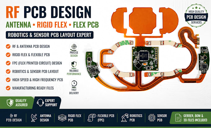 rf pcb design, antenna, rigid flex, flexible, fpc robotics and sensor pcb layout