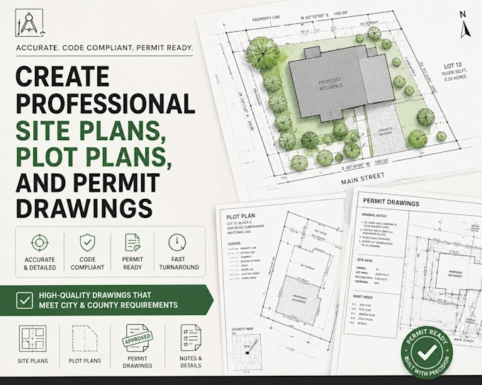 create professional site plans, plot plans, and permit drawings
