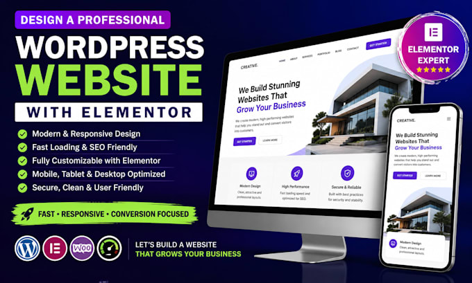 design a professional wordpress website with elementor
