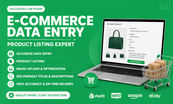 do ecommerce data entry and product listing on shopify woocommerce amazon