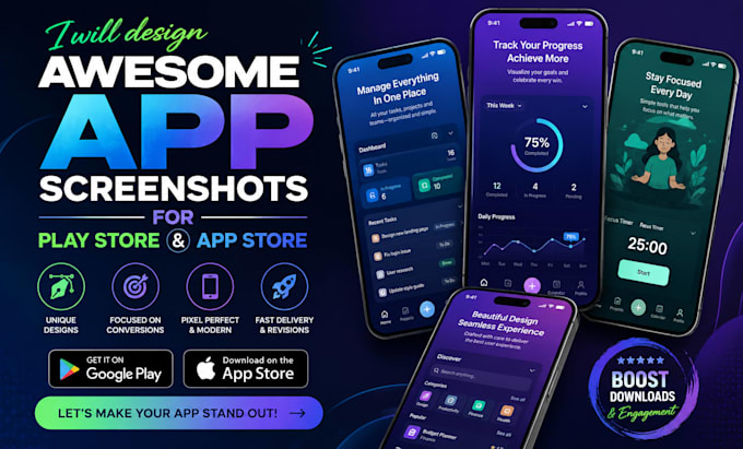 design awesome app screenshots for play store and app store