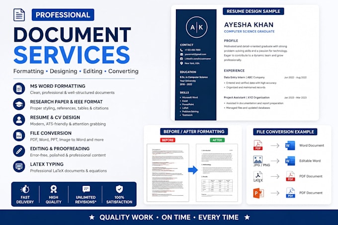 provide professional formatting, editing, resume and document conversion