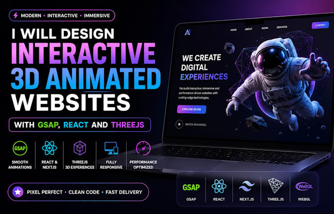 design 3d animated website with react threejs and gsap