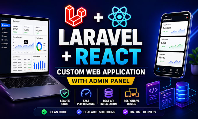 build custom laravel react web application with admin panel