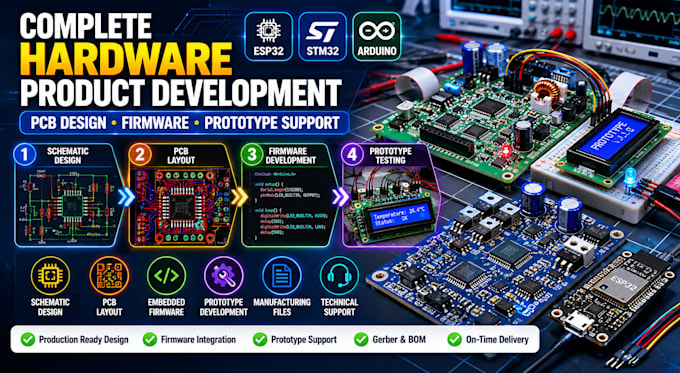 develop complete hardware product with pcb firmware and prototype support