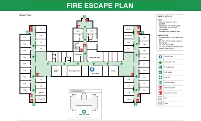 design fire emergency evacuation plan, fire escape plan, egress plan