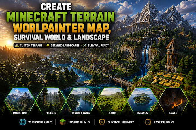 create minecraft terrain, worldpainter map, survival world and landscape