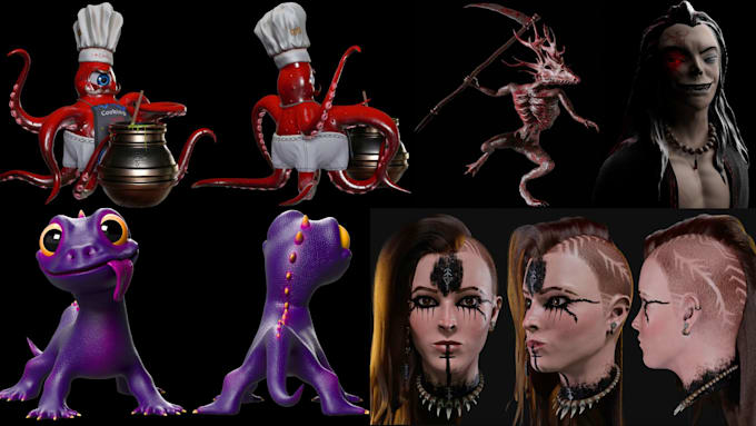 create simple any custom 3d characters, creatures or objects