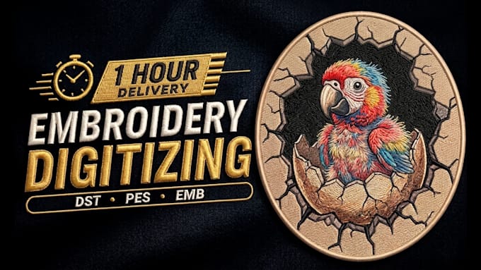 digitize embroidery in dst, pes in 1 hour