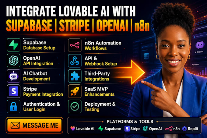 integrate supabase, stripe, openai, n8n in lovable ai app