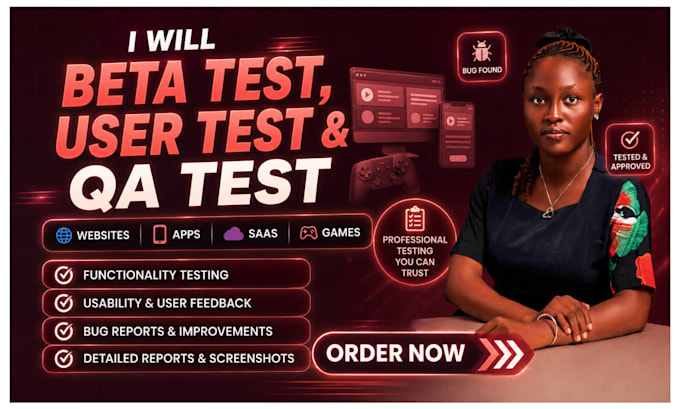 beta test user test and QA test your website app saas